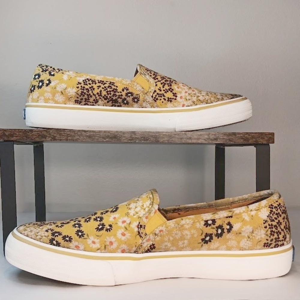 Keds Slip On Sneaker Womens 8.5 Yellow Floral Good Double Decker WF64294 Daisy